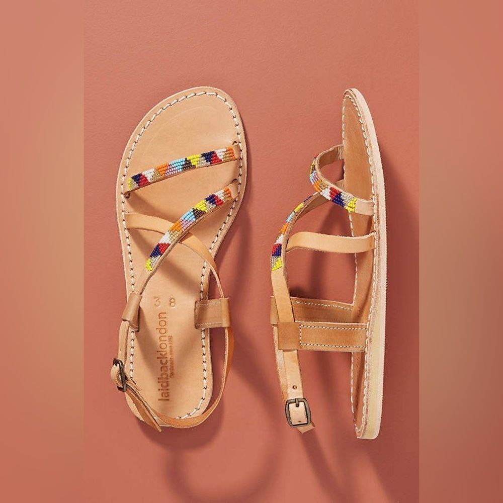 ANTHROPOLOGIE LAIDBACK LONDON AZARI TRIBAL BEADED SANDALS